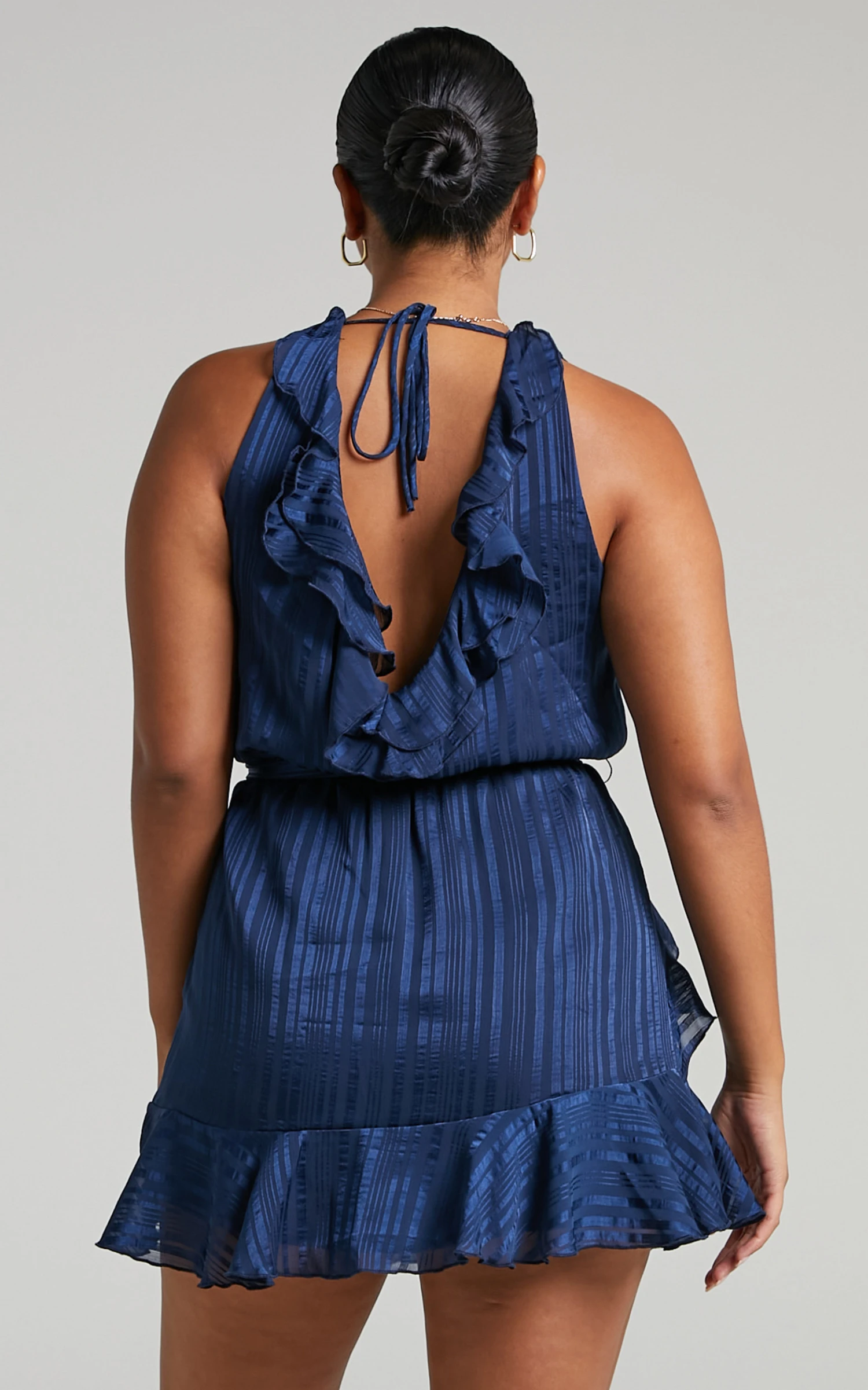 Showpo Marleigh Frill Detail Tie Back Mini Dress In Navy 8 Showpo Marleigh Frill Detail Tie Back Mini Dress In Navy - Image 8