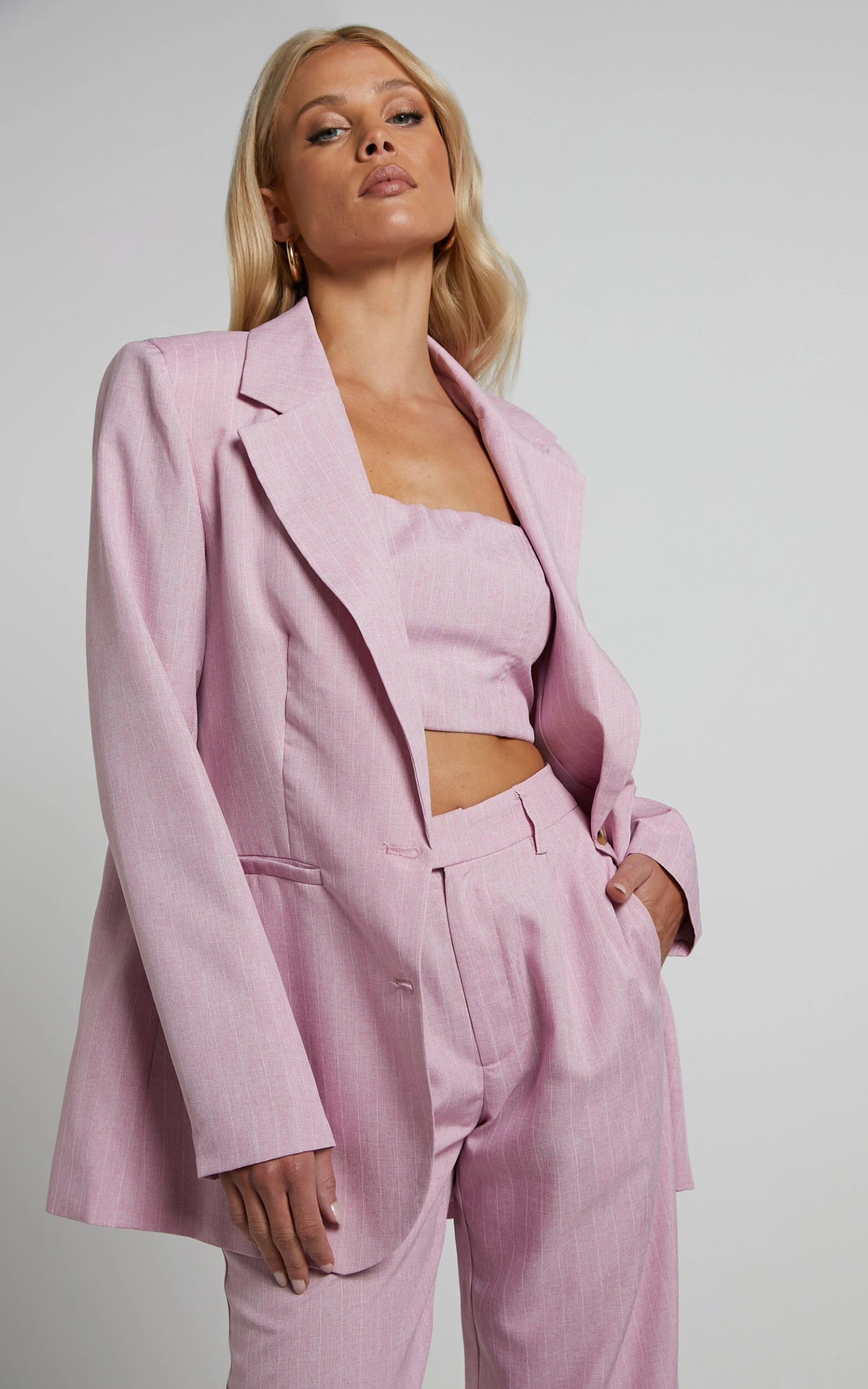 Showpo Marvilla Blazer - Single Breasted Shoulder Pad Blazer In Light Pink Pinstripe 7 Showpo Marvilla Blazer - Single Breasted Shoulder Pad Blazer In Light Pink Pinstripe - Image 7