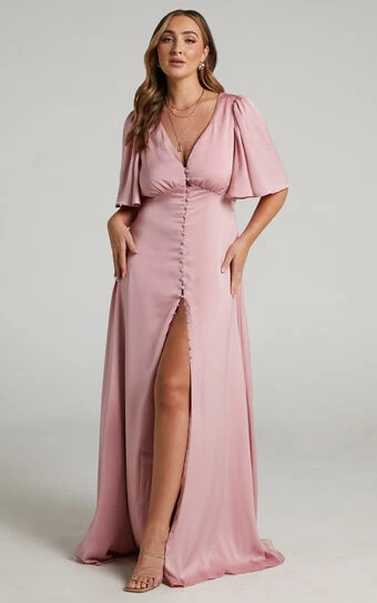 Showpo Maryam Maxi Dress - Button Front Flutter Sleeve Dress In Dusty Pink 1 Showpo Maryam Maxi Dress - Button Front Flutter Sleeve Dress In Dusty Pink