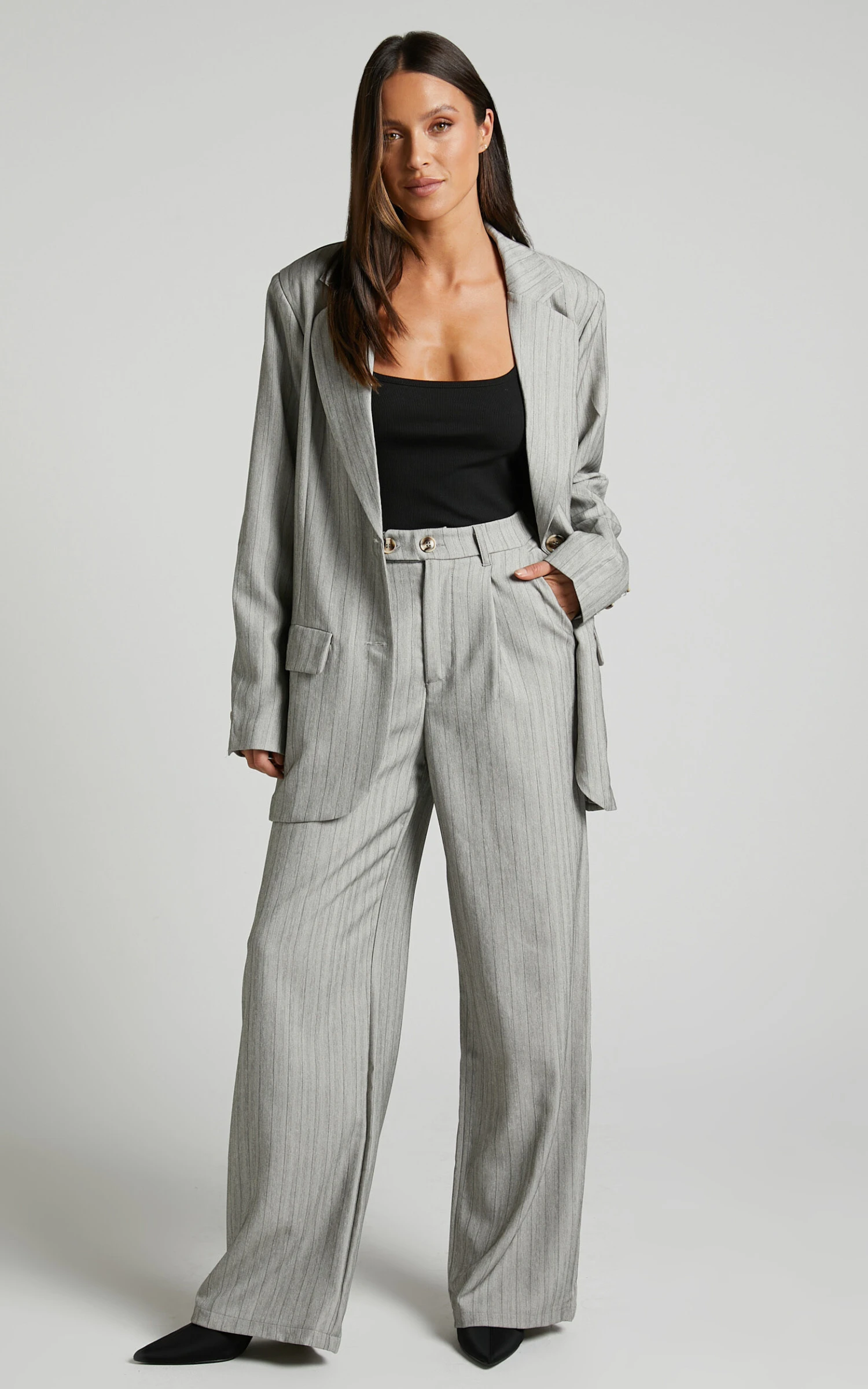 Showpo Maryanne Oversized Blazer In Grey Stripe 5 Showpo Maryanne Oversized Blazer In Grey Stripe - Image 5