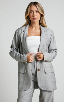 Showpo Maryanne Oversized Blazer In Grey Stripe 12 Showpo Maryanne Oversized Blazer In Grey Stripe -Showpo Women's Clothing Store Maryanne Oversized Blazer in Grey Stripe 1