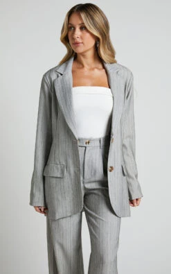 Showpo Maryanne Oversized Blazer In Grey Stripe 15 Showpo Maryanne Oversized Blazer In Grey Stripe -Showpo Women's Clothing Store Maryanne Oversized Blazer in Grey Stripe 3