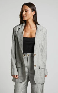 Showpo Maryanne Oversized Blazer In Grey Stripe 14 Showpo Maryanne Oversized Blazer In Grey Stripe -Showpo Women's Clothing Store Maryanne Oversized Blazer in Grey Stripe 4