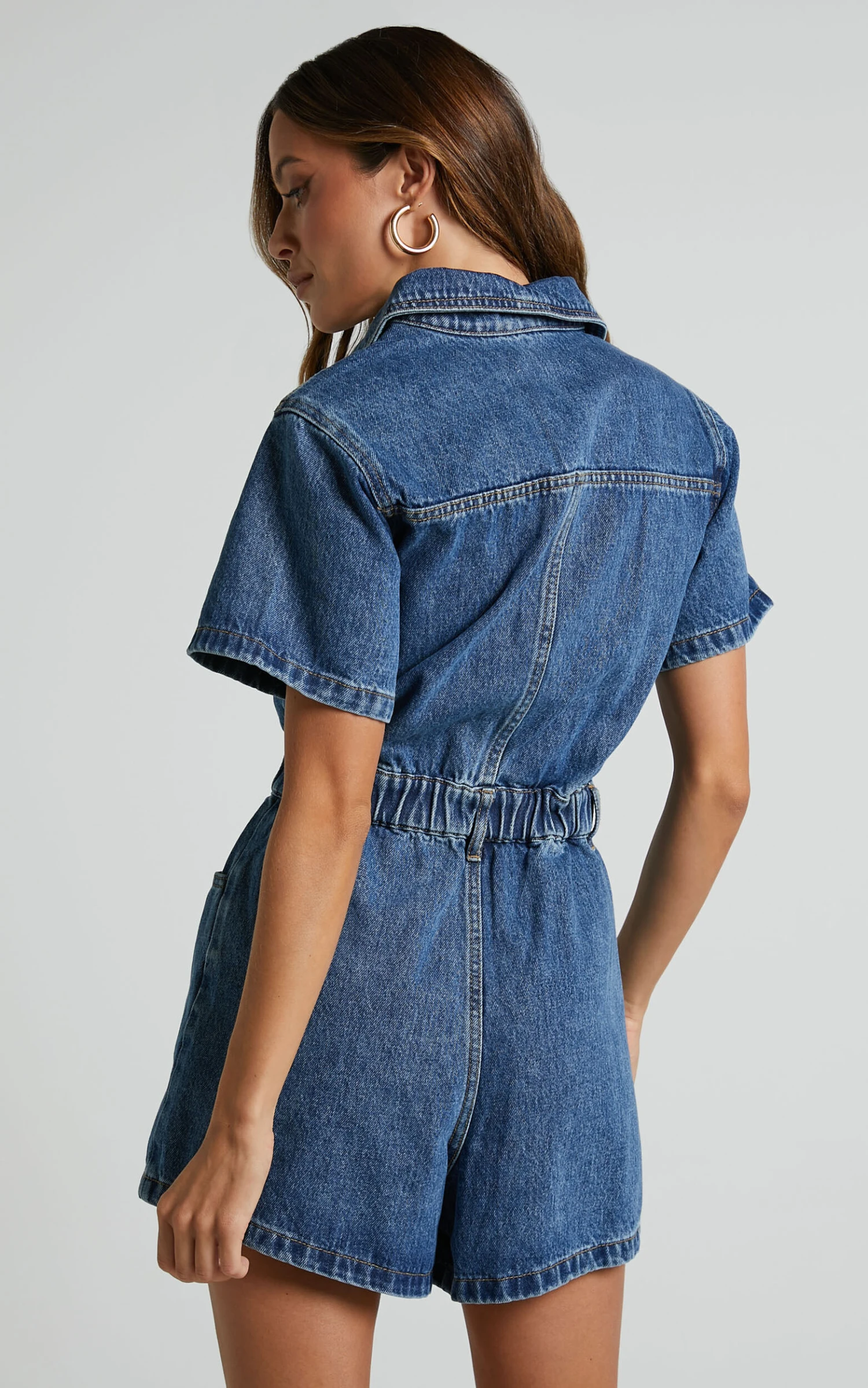 Showpo Mauriel Playsuit - Recycled Cotton Utility Playsuit In Dark Blue 7 Showpo Mauriel Playsuit - Recycled Cotton Utility Playsuit In Dark Blue - Image 7