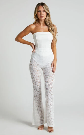 Showpo Mehca - High Waisted Lace Flared Pant In White 1 Showpo Mehca - High Waisted Lace Flared Pant In White