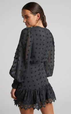 Showpo Meihna Mini Dress - Lace Detail Long Sleeve Dress In Black -Showpo Women's Clothing Store Meihna Embroidered Long Sleeve Mini Dress in Black 2528SD22010103022529 5