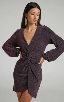 Featured Products 9 Showpo Mercia Twist Front Long Sleeve Mini Dress In Dark Pink