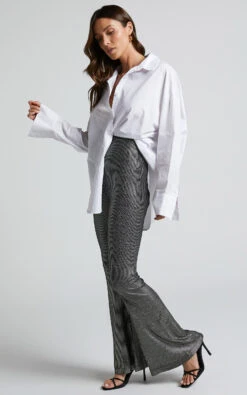 Showpo Merlin High Waisted Lurex Flared Pants In Black And Silver 10 Showpo Merlin High Waisted Lurex Flared Pants In Black And Silver -Showpo Women's Clothing Store Merlin Lurex Knitted Flared Pants in Black and Silver 3