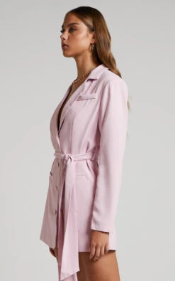 Showpo Mhina Blazer Dress - Waist Tie Mini Blazer Dress In Pink -Showpo Women's Clothing Store Mhina Blazer Mini Dress in Pink 102