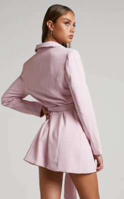 Showpo Mhina Blazer Dress - Waist Tie Mini Blazer Dress In Pink -Showpo Women's Clothing Store Mhina Blazer Mini Dress in Pink 113