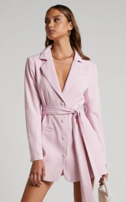 Showpo Mhina Blazer Dress - Waist Tie Mini Blazer Dress In Pink -Showpo Women's Clothing Store Mhina Blazer Mini Dress in Pink 6