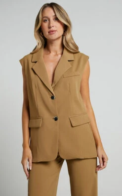 Showpo Mhina Blazer Vest - Relaxed Button Up Blazer Vest In Toffee
