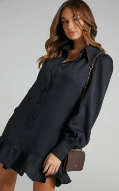 Showpo Mica Mini Dress - Frill Hem Balloon Sleeve Shirt Dress In Black 17 Showpo Mica Mini Dress - Frill Hem Balloon Sleeve Shirt Dress In Black -Showpo Women's Clothing Store Mica Frill Hem Shirt Dress in Black SD20010057 10
