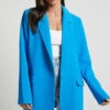 Showpo Michelle Oversized Plunge Neck Button Up Blazer In Blue