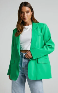 Showpo Michelle Oversized Plunge Neck Button Up Blazer In Green 13 Showpo Michelle Oversized Plunge Neck Button Up Blazer In Green -Showpo Women's Clothing Store Michelle Oversized Plunge Neck Button Up Blazer in Green 3