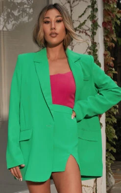 Showpo Michelle Oversized Plunge Neck Button Up Blazer In Green 12 Showpo Michelle Oversized Plunge Neck Button Up Blazer In Green -Showpo Women's Clothing Store Michelle oversized plunge neckline Button Up Blazer in Green