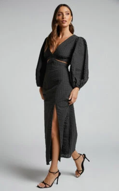Showpo Miggy Midi Dress - Puff Sleeve Cut Out Split Dress In Black 9 Showpo Miggy Midi Dress - Puff Sleeve Cut Out Split Dress In Black -Showpo Women's Clothing Store Miggy Puff Sleeve Cut Out Midi Dress in Black 5