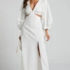 Showpo Miggy Midi Dress - Puff Sleeve Cut Out Split Dress In White