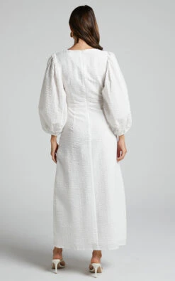 Showpo Miggy Midi Dress - Puff Sleeve Cut Out Split Dress In White -Showpo Women's Clothing Store Miggy Puff Sleeve Cut Out Midi Dress in White 3