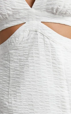 Showpo Miggy Midi Dress - Puff Sleeve Cut Out Split Dress In White -Showpo Women's Clothing Store Miggy Puff Sleeve Cut Out Midi Dress in White 5