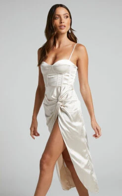 Showpo Mikaila Midi Dress - Knot Front Split Corset Dress In Oyster 11 Showpo Mikaila Midi Dress - Knot Front Split Corset Dress In Oyster -Showpo Women's Clothing Store Mikaila Midi Dress Knot Front Slit Corset Dress in Oyster 5