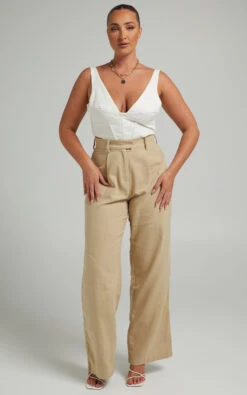 Showpo Mekaila High Waisted Tailored Pants In Beige Linen Look 12 Showpo Mekaila High Waisted Tailored Pants In Beige Linen Look -Showpo Women's Clothing Store Mikayla x Sarah x Anthony 23.12.2172926