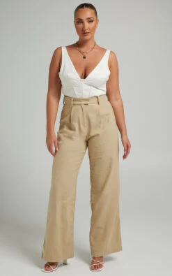 Showpo Mekaila High Waisted Tailored Pants In Beige Linen Look 13 Showpo Mekaila High Waisted Tailored Pants In Beige Linen Look -Showpo Women's Clothing Store Mikayla x Sarah x Anthony 23.12.2172927