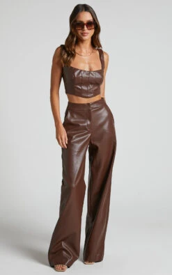 Showpo Minx - High Waisted Faux Leather Wide Leg Trousers In Chocolate 12 Showpo Minx - High Waisted Faux Leather Wide Leg Trousers In Chocolate -Showpo Women's Clothing Store Minx Faux Leather Wide Leg Trousers in Chocolate