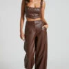 Showpo Minx - High Waisted Faux Leather Wide Leg Trousers In Chocolate