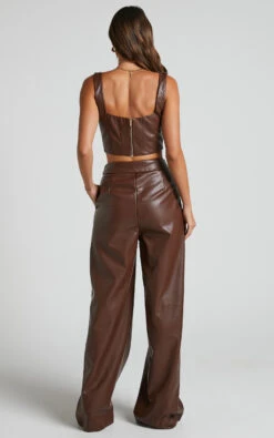Showpo Minx - High Waisted Faux Leather Wide Leg Trousers In Chocolate 16 Showpo Minx - High Waisted Faux Leather Wide Leg Trousers In Chocolate -Showpo Women's Clothing Store Minx Faux Leather Wide Leg Trousers in Chocolate 4