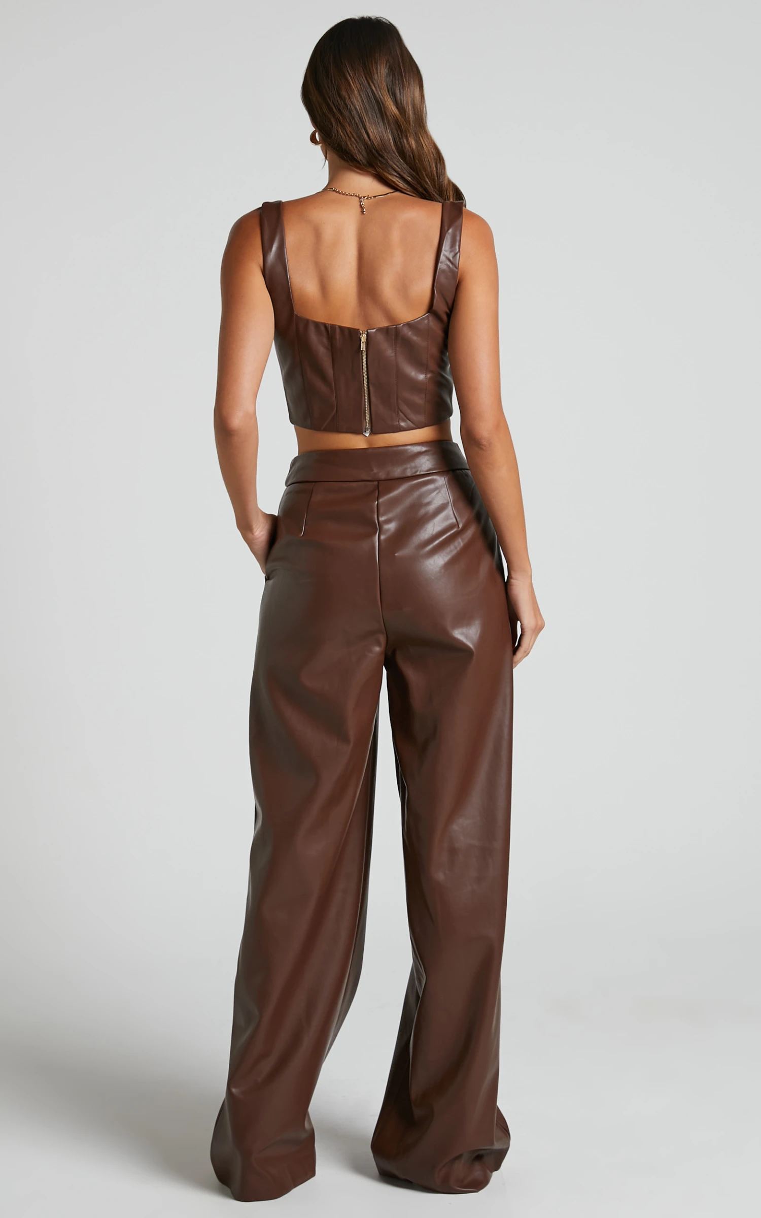 Showpo Minx - High Waisted Faux Leather Wide Leg Trousers In Chocolate 8 Showpo Minx - High Waisted Faux Leather Wide Leg Trousers In Chocolate - Image 8