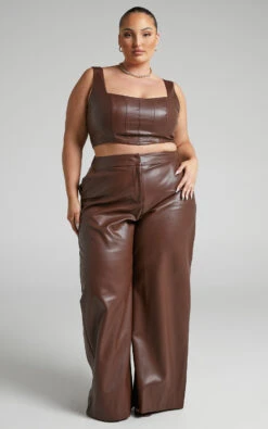 Showpo Minx - High Waisted Faux Leather Wide Leg Trousers In Chocolate 11 Showpo Minx - High Waisted Faux Leather Wide Leg Trousers In Chocolate -Showpo Women's Clothing Store Minx TROUSER in PU in Chocolate 2528SB22070024012529 6