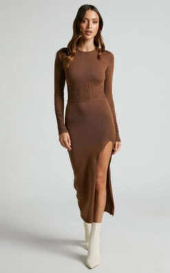 Showpo Myrline Long Sleeve Knit Midi Dress In Chocolate 12 Showpo Myrline Long Sleeve Knit Midi Dress In Chocolate -Showpo Women's Clothing Store Myrline Long Sleeve Knit Midi Dress in Chocolate 2