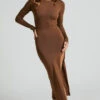Showpo Myrline Long Sleeve Knit Midi Dress In Chocolate