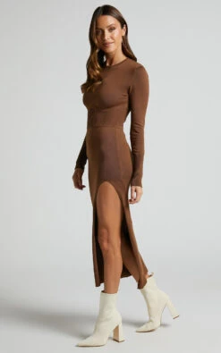 Showpo Myrline Long Sleeve Knit Midi Dress In Chocolate 11 Showpo Myrline Long Sleeve Knit Midi Dress In Chocolate -Showpo Women's Clothing Store Myrline Long Sleeve Knit Midi Dress in Chocolate 6