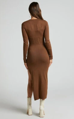 Showpo Myrline Long Sleeve Knit Midi Dress In Chocolate 16 Showpo Myrline Long Sleeve Knit Midi Dress In Chocolate -Showpo Women's Clothing Store Myrline Long Sleeve Knit Midi Dress in Chocolate 7