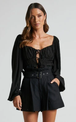 Showpo Nadine Long Sleeve Top With Ruched Bust In Black 11 Showpo Nadine Long Sleeve Top With Ruched Bust In Black -Showpo Women's Clothing Store Nadine Long Sleeve Top with Ruched Bust in Black 11