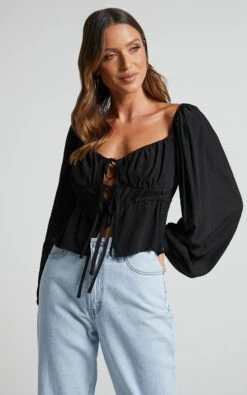 Showpo Nadine Long Sleeve Top With Ruched Bust In Black 12 Showpo Nadine Long Sleeve Top With Ruched Bust In Black -Showpo Women's Clothing Store Nadine Long Sleeve Top with Ruched Bust in Black 3