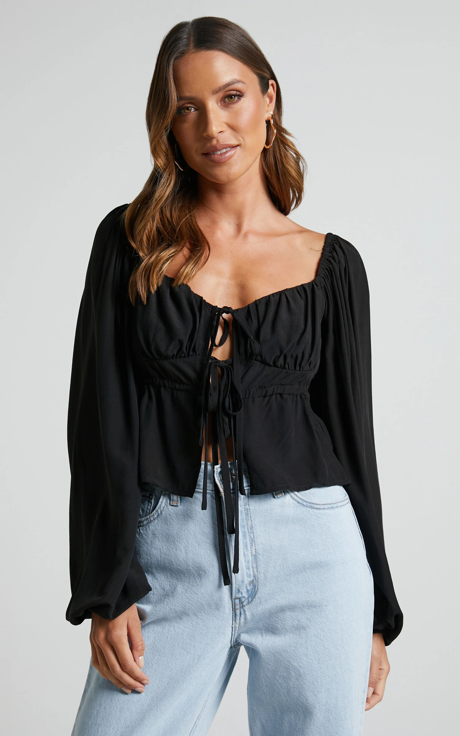 Showpo Nadine Long Sleeve Top With Ruched Bust In Black 5 Showpo Nadine Long Sleeve Top With Ruched Bust In Black - Image 5