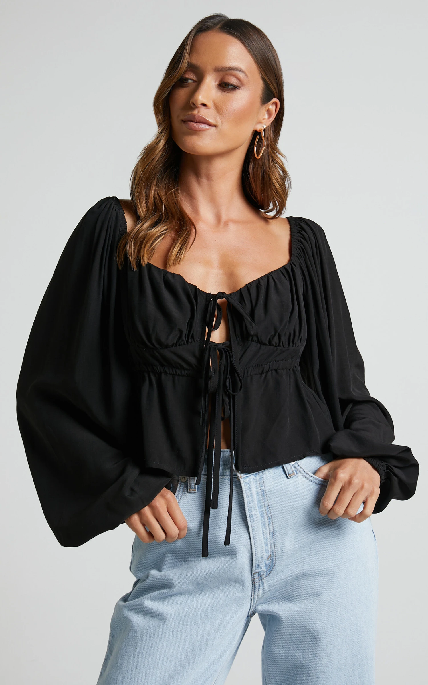 Showpo Nadine Long Sleeve Top With Ruched Bust In Black 2 Showpo Nadine Long Sleeve Top With Ruched Bust In Black - Image 2