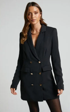 Showpo Nathany Double Breasted Blazer Mini Dress In Black