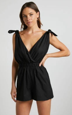 Showpo Nayamae Playsuit - Plunge Neck Tie Strap Playsuit In Black 11 Showpo Nayamae Playsuit - Plunge Neck Tie Strap Playsuit In Black -Showpo Women's Clothing Store Nayamae Playsuit Plunge Neck Tie Strap Playsuit in Black 1