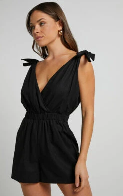 Showpo Nayamae Playsuit - Plunge Neck Tie Strap Playsuit In Black
