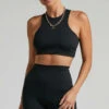 Showpo Nellwyn Halter Racer Back Crop Tank In Black