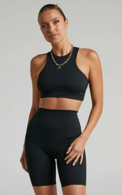 Showpo Nellwyn Halter Racer Back Crop Tank In Black
