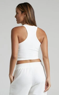 Showpo Nellwyn Halter Racer Back Crop Tank In White -Showpo Women's Clothing Store Nellwyn Racer Back Crop Tank in White 2528ST22010035082529 3