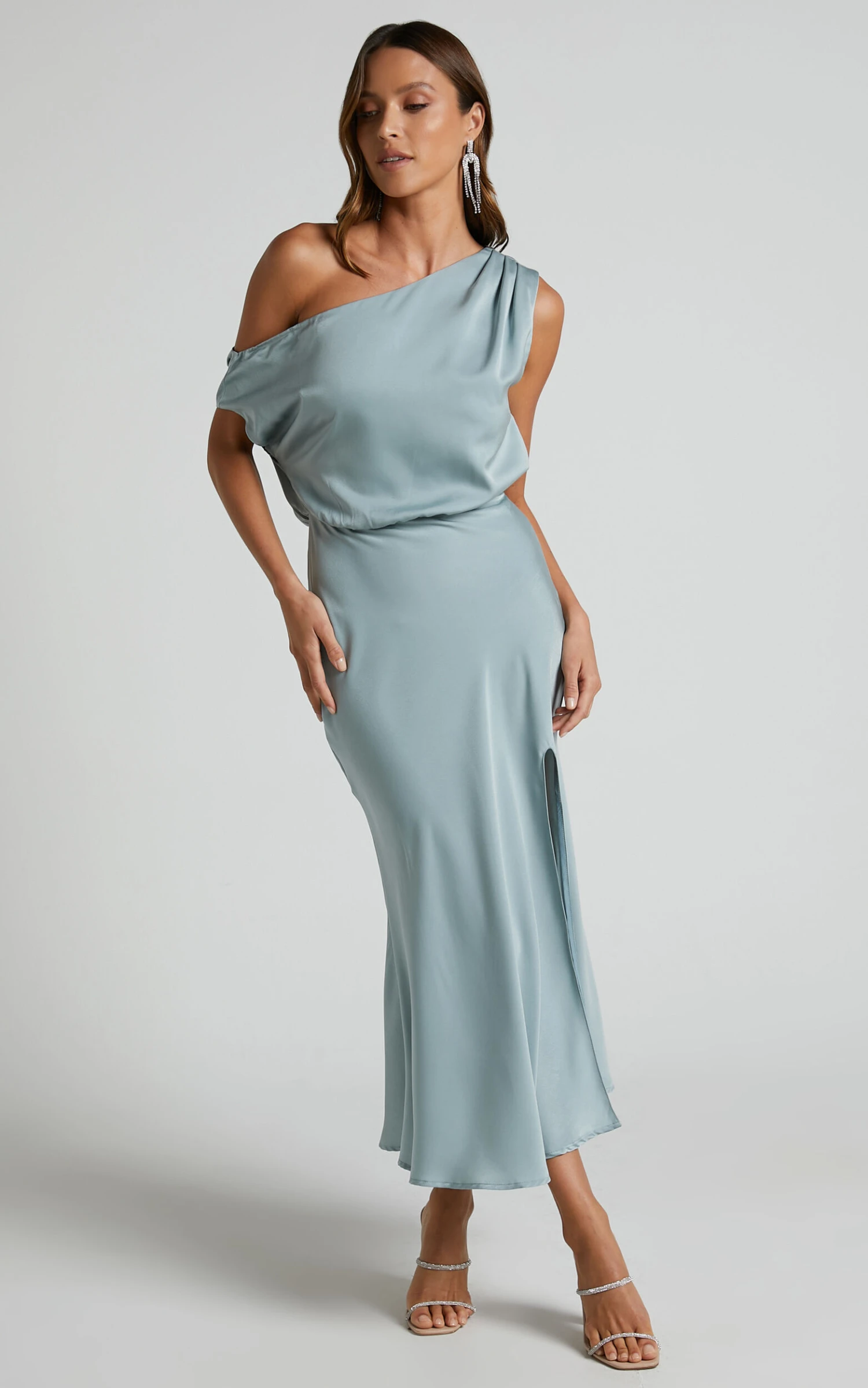 Showpo Nelya Midi Dress - High Low One Shoulder Dress In Blue Mist 4 Showpo Nelya Midi Dress - High Low One Shoulder Dress In Blue Mist - Image 4