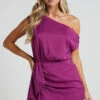 Showpo Niana Drape One Shoulder Mini Dress In Purple
