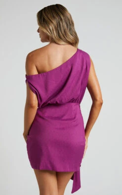 Showpo Niana Drape One Shoulder Mini Dress In Purple -Showpo Women's Clothing Store Niana Drape One Shoulder Mini Dress in Purple 6