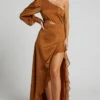 Showpo Nicha Maxi Dress - One Shoulder High Low Hem Dress In Rust